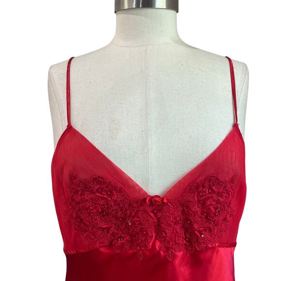 90s Cinema Red Satin Slip Dress Vintage Lingerie Mini Dress Y2K Satin Sz M - Picture 4 of 7